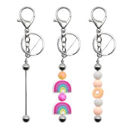 Rings 5pcs Metal Beaded Keyring Beadable Bar Keychain Lobster Claw Clasp Keychain for Diy Car Key Chain Bag Backpack Decor Pendent