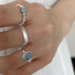 925 Sterling Silver Rings For Women Blue Stone Narrow Simple Minimalist Open Adjustable Finger Rings Fashion Band Female Bijoux