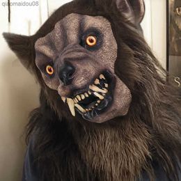 Scary Wolf Latex Mask Realistic and Fierce Werewolf Carnival Headgear Costume Halloween Cosplay Party Props L230704