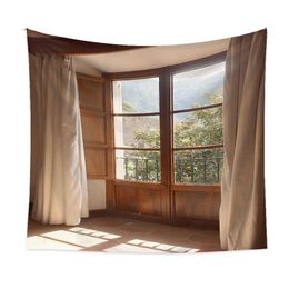 Tapestries 3D Imitation Window Tapestry Beautiful Scenery Wall Hanging Blanket Natural Landscape Tapestries Home Bedroom Living Room Decor