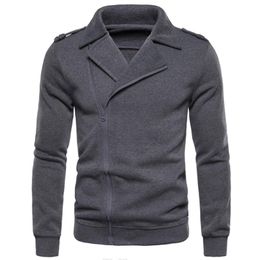 2023 Autumn/Winter Men's Oblique Front Cardigan Polo Solid Colour Sweater Fashion Slim Fit Coat Men