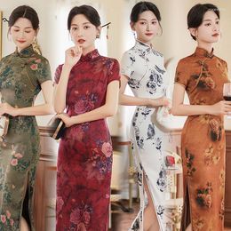 Ethnic Clothing Plus Size 3Xl 4Xl 5Xl Qipao Elegant Women Cheongsam Vintage Chinese Style Dress Sexy Print Vestidos Split Dresses Causal