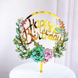 Dried Flowers Multicolour Happy Birthday Cake Topper Butterfly Decoration Home Party Decor Festival Supplies