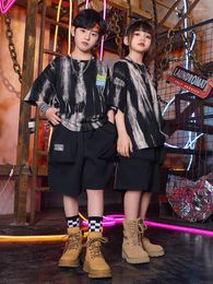 Stage Wear Summer Kids Hip Hop Clothing Boys Street Dance Costume Loose Tops Shorts Casual Drum Show Girls Jazz Suit BL10335