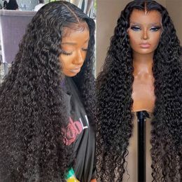 Full Lace Wig Human Hair Pre Plucked 26inch Brazilian Lace Front Human Hair Wig For Woman Deep Wave Frontal Wig