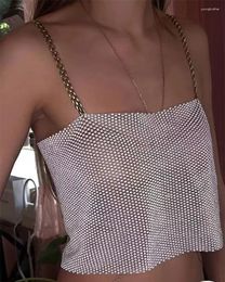 Women's Tanks Sexy Halter Tops For Women Fashion Mesh Crystal Diamond Vest Sparkly Rhinestone Navel Backless Cropped Tank