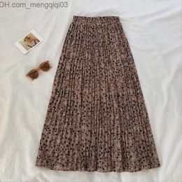 Skirts TIGENA Long Maxi Pleated Chiffon Skirt Women Fashion Summer Floral Print Beach Holiday High Waist Pleated Skirt Female Z230705