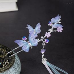 Hair Clips Handmade Girls Band Butterfly Stick Chinese Traditional Headdress For Women Style Tassel Jewelry Gift