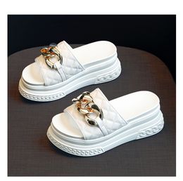 Slippers Chain High Heels Slippers Women Wedding Shoes Summer White Black Platform Wedges Slides Ladies Beach Slippers 230703