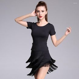 Stage Wear Women Latin Dance Costumes Black Red Tassel Suits Practise Clothes Competition Performance
