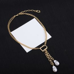 Designer Jewellery English alphabet Pearl Pendant Necklace Women's Brass material high-end and exquisite sweater chain Thanksgiving Easter Gift HDDG1--021