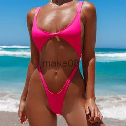 Women's Swimwear Sexy One Piece Swimsuit Women 2023 Cut Out Swimwear Thong Monokini Bathing Suit Black Red Green White Beach Swimming Beachwear J230704