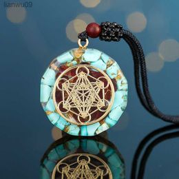 Orgonite Energy Lotus Pendant Necklace Turquoises Reiki Om Yoga Healing EMF Resin Sri Yantra Necklace Jewelry Gifts Dropshipping L230704