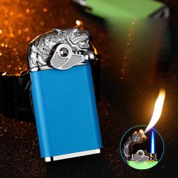 Rocker Luminous Double Fire Inflatable Lighter Creative Metal Windproof Jet Flame 7GS6Without Gas