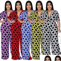 Women'S Plus Size Pants Womens Large 2023 Fashion Uit Holiday Casual Printed Mticolor Jumpsuit Xl -5Xl Drop Delivery Apparel Dhfwj