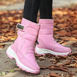 Boots Women Winter Waterproof Snow Boots 2022 Non Slip Platform Mid Calf Boots Woman Thick Sole Plush Cotton Padded Shoes Plus Size 42