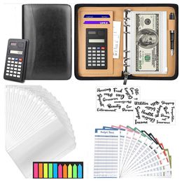 Notepads A6A5 Business PU Leather Folder Padfolio Budget Binder Cash Envelope Organiser With Clear Zipper Sheets Calculator 230703