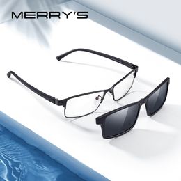 Sunglasses Frames MERRYS DESIGN 2 In 1 Magnet Polarised Clip Glasses Frame Men Optical Myopia For Eyeglasses TR90 S2728 230704