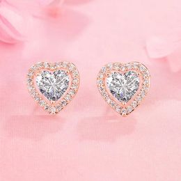 Stud Earrings Korean 925 Silver Jewellery Accessories Heart Shape Zircon Gemstones Rose Gold Colour Earring For Women Wedding Party