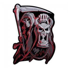 Countdown To Death Grim Reaper Hourglass Patch Reaper Skull Embroidered Iron On Patches 9 12 75 INCH 284F