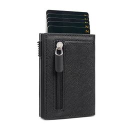 Bycobecy RFID Credit Card Holder Case Smart Wallet For Men Zipper Hasp Money Bag Aluminum Box Slim PU Leather Wallets Coin Purse