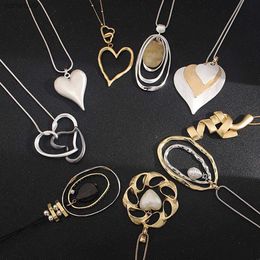 Amorcome Vintage Geometric Heart Pendants Long Snake Chains Necklace Fashion Women Jewelry Suspension Accessories Gift L230704