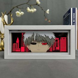 Night Lights Light Box Tokyo Ghoul for Home Decoration Manga Paper Carving Table Desk Lamp Anime Lightbox Ken Kaneki Face Eyes HKD230704
