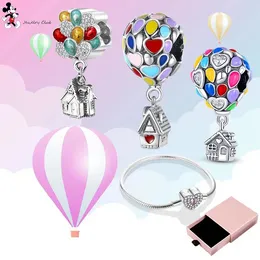 For pandora charm 925 silver beads charms Bracelet Colorful Hot Air Balloon Charm Set Pink Heart