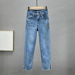 Women's Jeans Straight For Women 2023 Spring/Summer Elastic Drilling Blue Denim Pants Sexy Girls Jean Casual Female