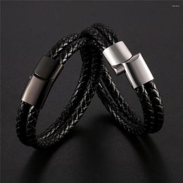 Link Bracelets Stainless Steel Bracelet Men Genuine Leather Simple Classic Black Brown Ladies Women Christmas Preferred Gift