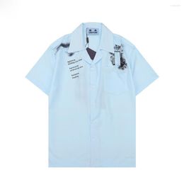 Men's Casual Shirts Cotton Dress Hawaiian Beach Style Print Short Sleeve Camisas Masculina Slim Fit Mens Business Shirt 101665