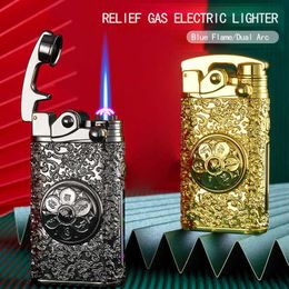 Embossed Touch Blue Flame Rocker Plasma Electric New Windproof Arc Usb Gas Metal Survival Torch Turbo Lighter SYSQWithout