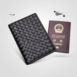 High Quality Men Sheepskin Genuine Leather ID Card Passport Cover Purse Woven Multi-Function Card Holder Business Travel Wallet
