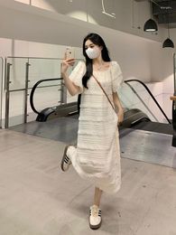 Casual Dresses South Korea East Gate Chic Design Texture Wooden Ear Bubble Sleeve Dress Women's Summer White First Love Skirt