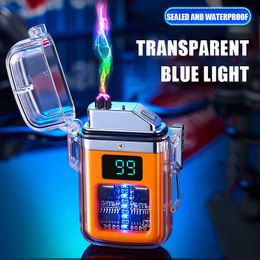 New Waterproof Plasma Double Arc Power Display Lighters Cigarette Portable Outdoor Lighter Ignition Tool Gift LDOY