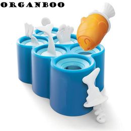 Ice Cream Tools ORGANBOO 1PC Summer 6 ugly fish-shaped ice cream Mould silicone sticks ice Mould cover DIY cartoon popsicle Moulds holder 230704