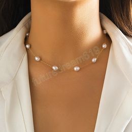 Minimalism Elegant Baroque Pearl Clavicle Chain Neckalce for Women Wed Bridal Thin Link Choker Girlfriends Y2K Jewelry Gift