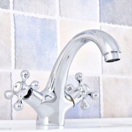 Bathroom Sink Faucets Polished Chrome Brass Dual Cross Handle Single Hole Vessel Faucet Mixer Tap Lsf633