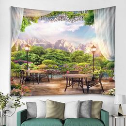 Tapestries 3D window landscape waterfall scenery decorative tapestry bedroom background wall decorative tapestry decorative tapest