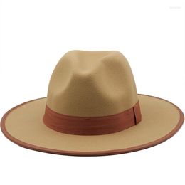 Berets Wool Wide Brim Felt Fedora Hats With Ribbon Autumn Winter Wedding Party Trilby Hat Men Gentleman Jazz 56-58cm