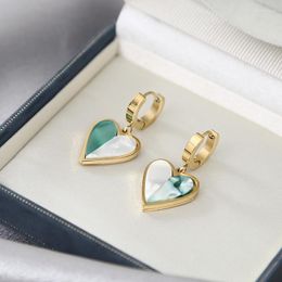 Dangle Earrings SZN 316L Stainless Steel Charm Love Heart Green White Enamel Pendant Ear Hook For Women Vintage Jewellery Party Gifts