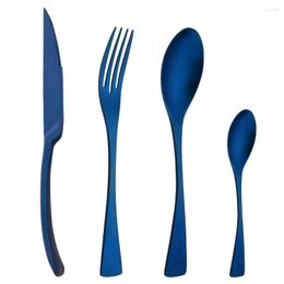 Dinnerware Sets 4Pcs Matte Blue Set 304 Stainless Steel Kitchen Cutlery Flatware Steak Knife Coffee Spoon Fork Tableware