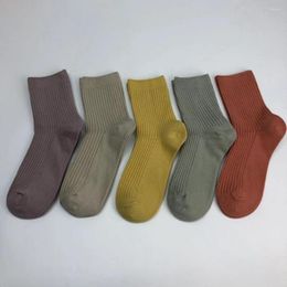 Women Socks Autumn And Winter Fashion Cotton Double Needle Vertical Stripe Solid Color Women's Pile Up