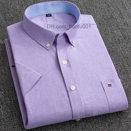 Men's Casual Shirts Summer 100% Cotton Oxford Shirt Mens Short Sleeve Pocket Soft Comfortable Regular Fit Business Casual Purple Dress Shirts Men Z230707