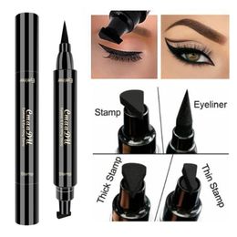 Eye ShadowLiner Combination 2 In1 Winged Stamp Liquid Eyeliner Pen Waterproof Fast Dry Black Eye Liner Pencil With Eyeliner Cosmetic Double-ended Eyeliner 230703