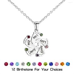 Pendant Necklaces Mother's Day Gift Personalised Baby Feet Birthstone Necklace Free Custom Names Foot For Women Daughter Gifts