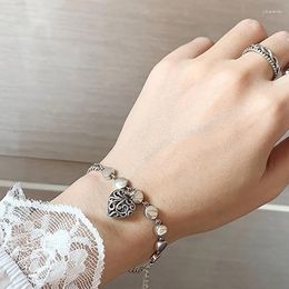 Link Bracelets Intage Handmade Love Heart Bracelet Bangles For Women Men Couple Thick Chain Thai Silver Colour Jewellery