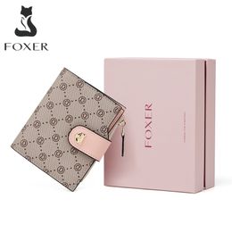 FOXER Brand Short Wallet PVC Leather Large Capacity Card Slot Lady Coin Pocket Three Fold Clutch Money Bags For Women Key Holder