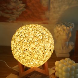 Decorative Objects Figurines Creative LED Romantic Night Light INS Starry Table Lamp Bedroom Bedside Lights Fantasy Rattan Ball Moon Light el Decorative 230703
