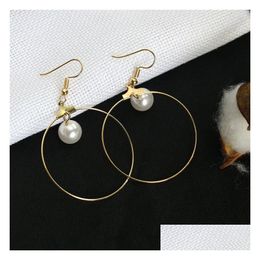 Dangle Chandelier Big Round Circle Pearl Earring Fashion Golden Fish Ear Hook Antique Women Pendant Earrings Party Jewelry Gift Fo Dhjgp